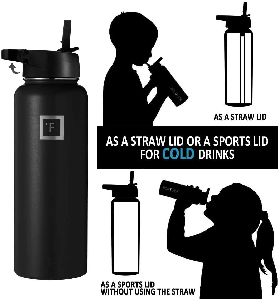 Iron Aflask Carabiner Straw Lid For Wide Mouth Insulated Sports Water Bottles, Simple Bpa Free, 2 Lids, 4 Straws, 2 Cleaning Bru