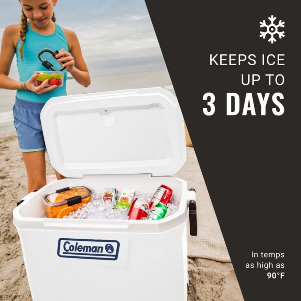 Coleman Classic Series 52Qt Marine Cooler, Fully Insulated Lid & Body Keeps Ice Up To 3 Days, Holds Up To 80 Cans