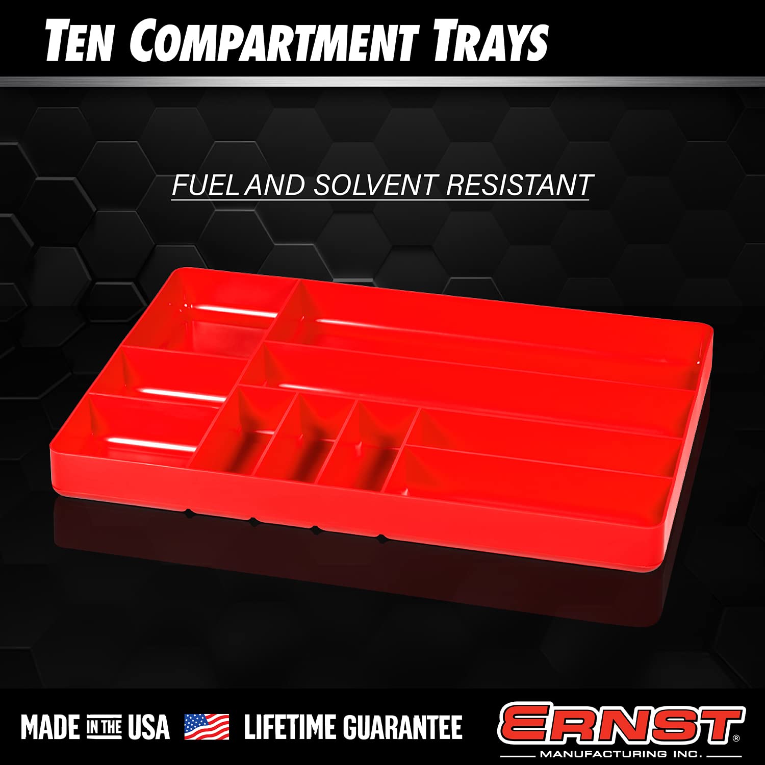 Ernst Tool Garage Organizer Tray, Green, 10-Compartments