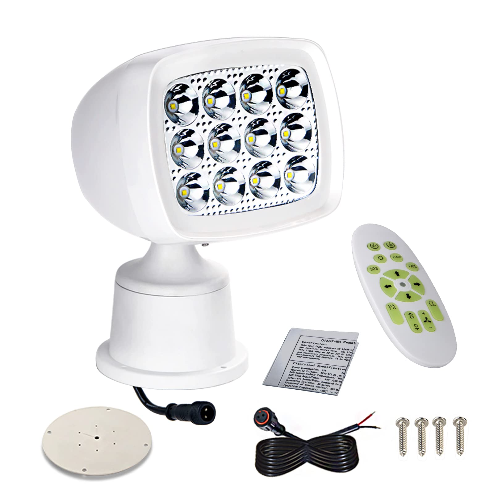 Besramtic Boat Spot Light Marine Spotlights for Boats Search Lights LED Remote Control 60 W 12-24 V