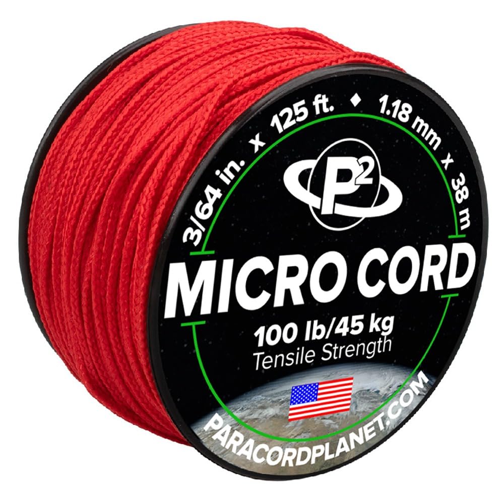 Paracord Planet Micro Paracord - Thin Braided Cord For Crafting, Fishing, And Diy Projects In 125 Ft Spools - Imperial Red