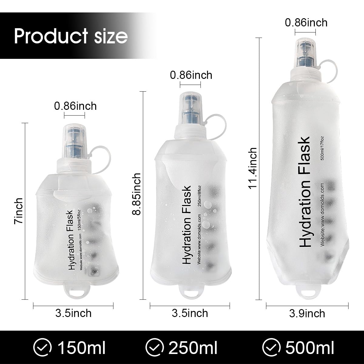 WILDREEDS 250ml Soft Flask, TPU Collapsible Soft Water Bottle for Hydration Pack, Running Vest, Folding Water Bottle for Hiking