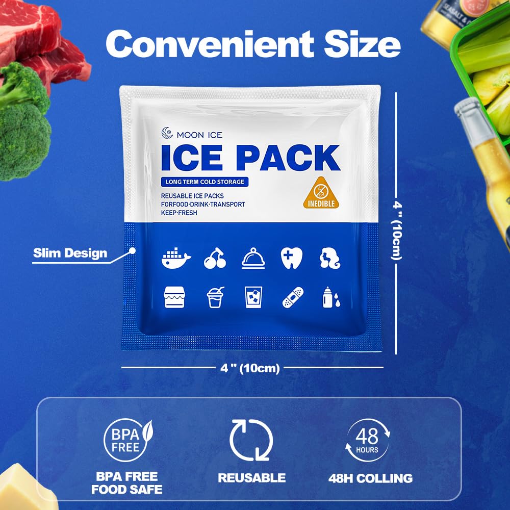 Blue Ice Packs For Coolers, Shipping And Lunch Box | Cold For Up To 48 Hours | Slim Size Long-Lasting Reusable Ice Pack | Gel Fr