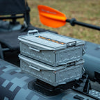 Yakattack Tracpak Battleship Gray Combo Kit - 2 Stackable Kayak Storage Boxes With Quick Release Track Mount Base | Kayak Crate