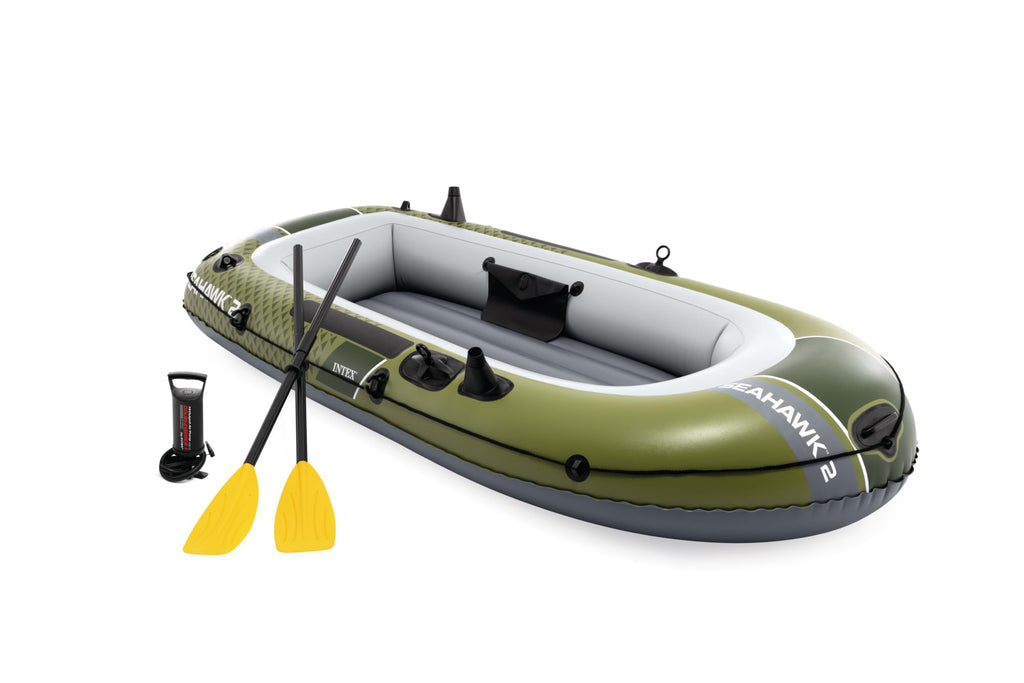 Intex 66332Ep Seahawk 2 Inflatable Boat Set: Includes Deluxe 48In Aluminum Oars And High-Output Pump - Superstrong Pvc - Fishing