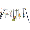 HONEY JOY Swing Set, 660lbs 7-in-1 Heavy Duty Swingset Outdoor for Kids w/A-Frame Metal Swing Stand, 2 Swings, Glider, Gym Rings