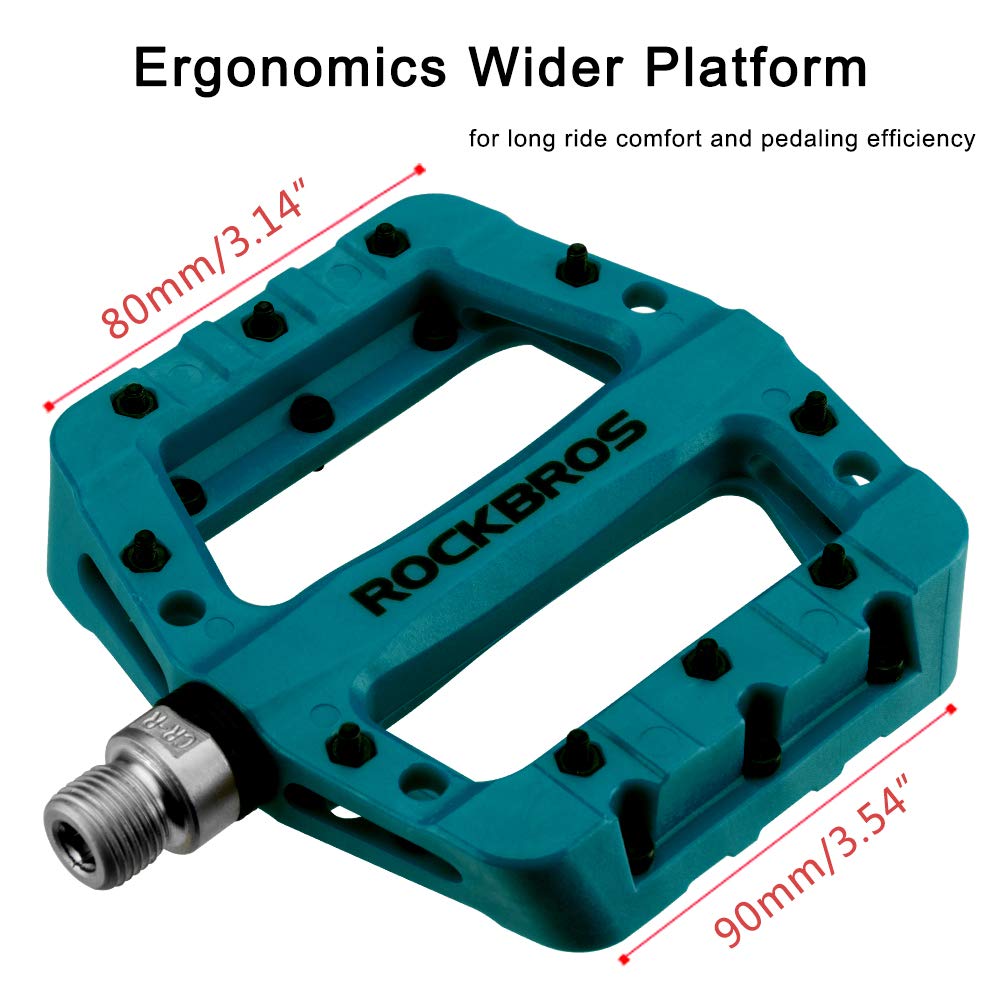 Rockbros Lightweight Mountain Bike Pedals Nylon Fiber Bicycle Platform Pedals For Bmx Mtb 9/16'' (Blue)