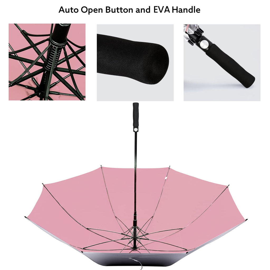 G4Free 68 Inch Uv Protection Golf Umbrella Auto Open Extra Large Windproof Sun And Rain Umbrellas Double Canopy (Silver/Pink)