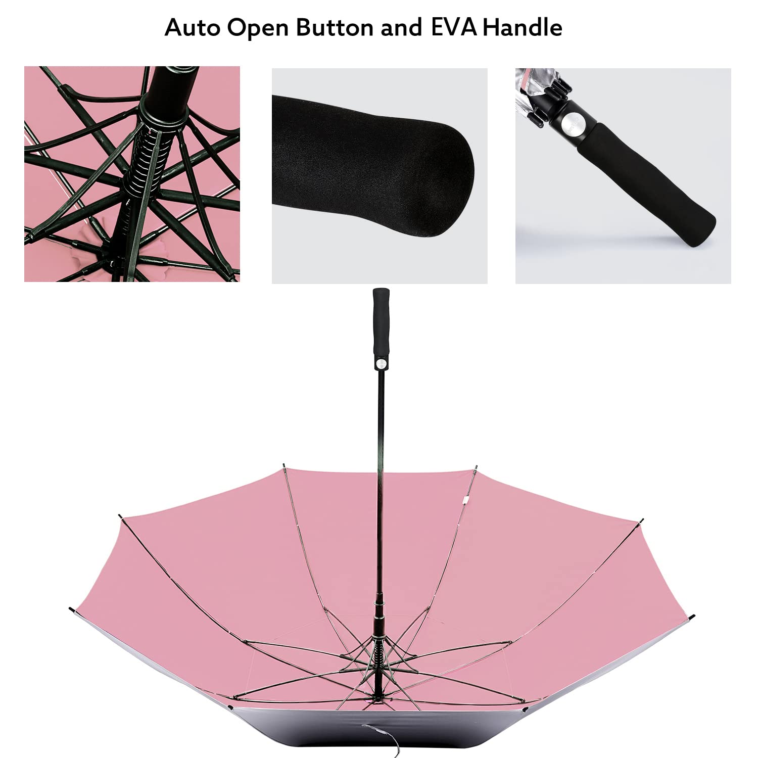 G4Free 68 Inch Uv Protection Golf Umbrella Auto Open Extra Large Windproof Sun And Rain Umbrellas Double Canopy (Silver/Pink)