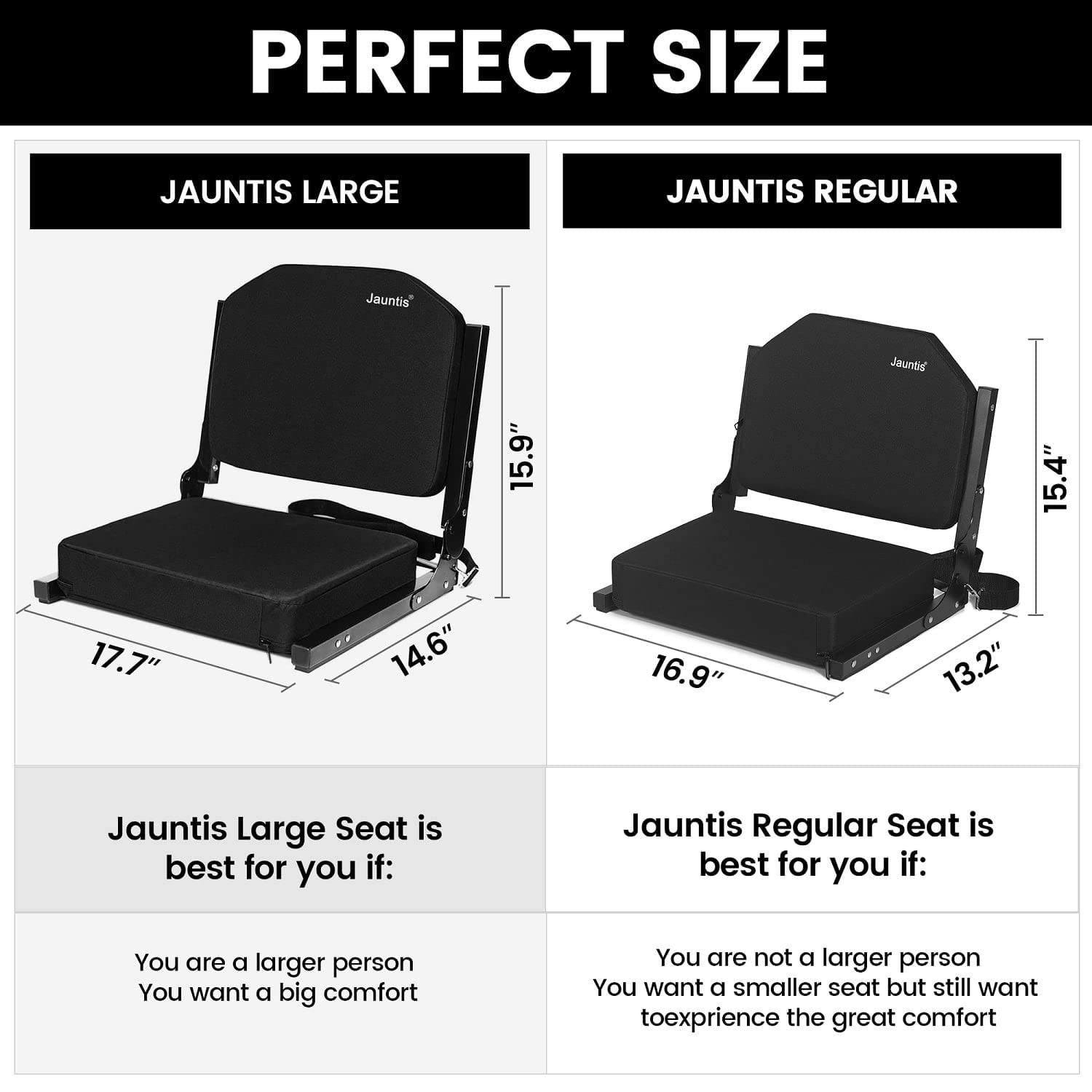 Jauntis Stadium Seats For Bleachers With Ultra Padded Comfy Foam Cushion, Wide Portable Stadium Chairs With Back Support And Sho