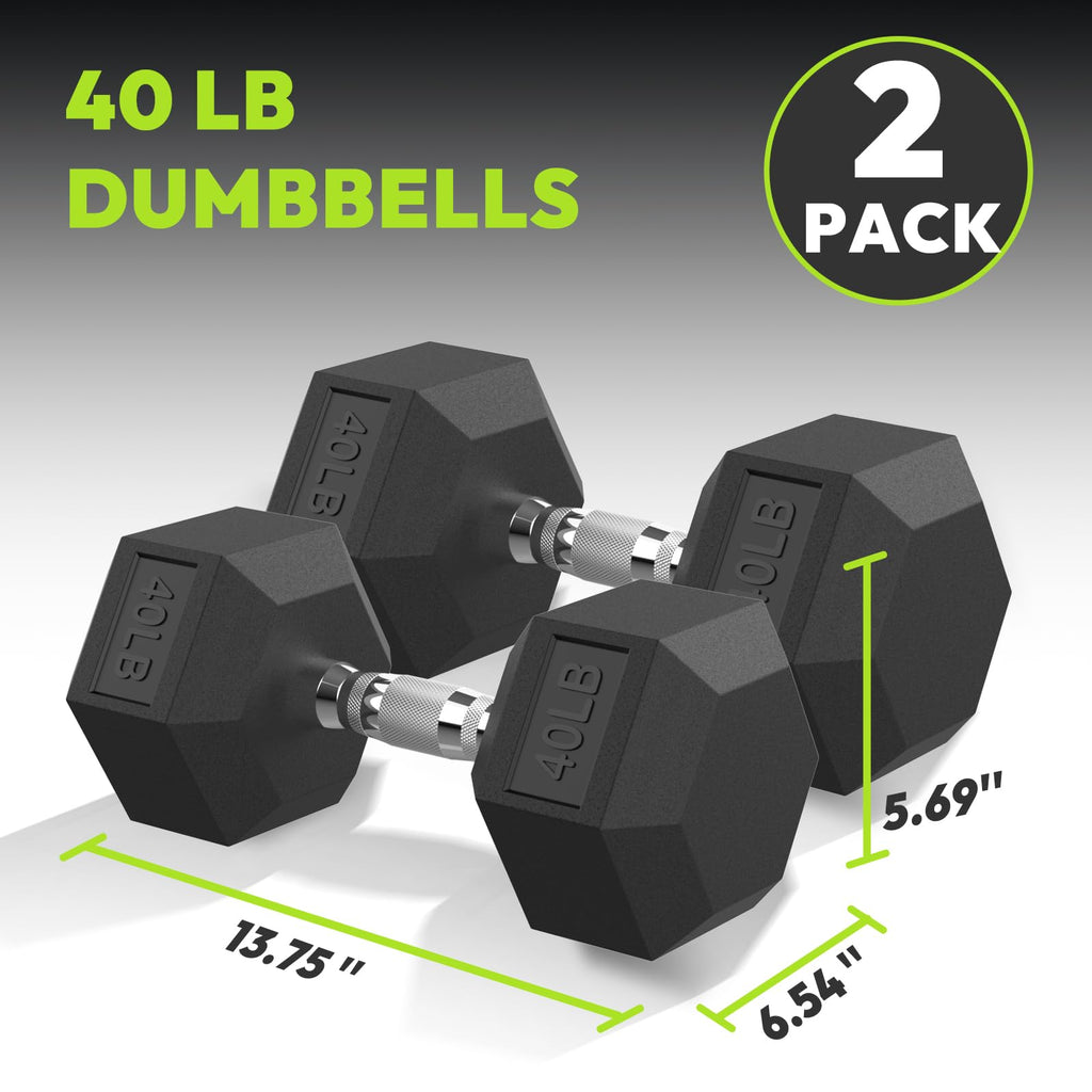 Hex Dumbbell Rubber Encased Dumbbell Strength Training Hex Dumbbell, Hand Weight For Workout & Exercise/Pair Of 40Lb