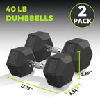 Hex Dumbbell Rubber Encased Dumbbell Strength Training Hex Dumbbell, Hand Weight For Workout & Exercise/Pair Of 40Lb