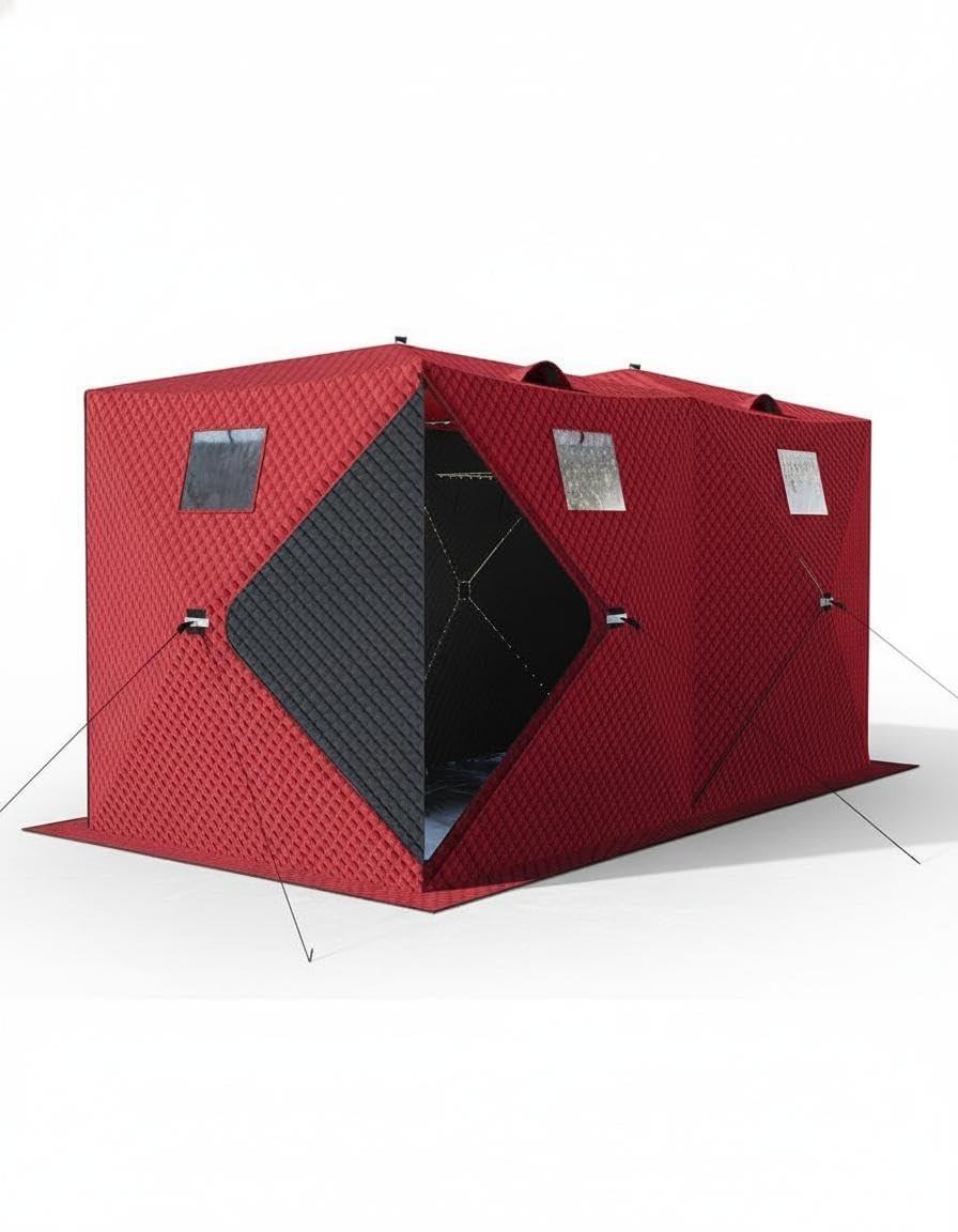 Garvee Pop-Up Ice Fishing Tent,Portable 3-Layer Insulated Ice Fishing Shelter Tent,1-8 Persons, Waterproof Oxford Fabric, Includ