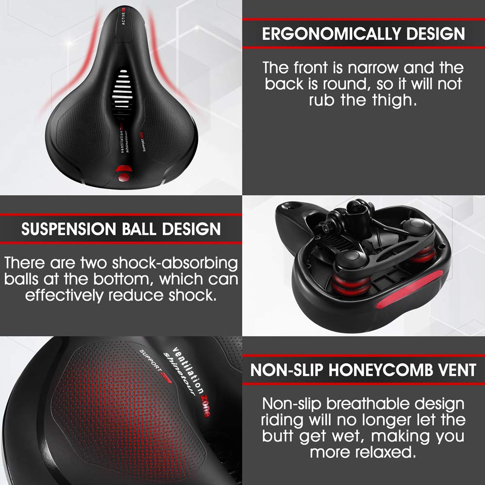Grean Comfortable Seat Cushion For Men Women With Dual Shock Absorbing Ball Memory Foam Waterproof Wide Bicycle Saddle Fit For S