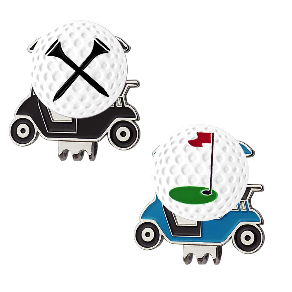 Myartte Golf Cart Hat Clip, Assorted Pattern Golf Ball Markers 24.4Mm,Nice Golf Gift For Women Men,Pack Of 2 (Golf Tee And Flag)