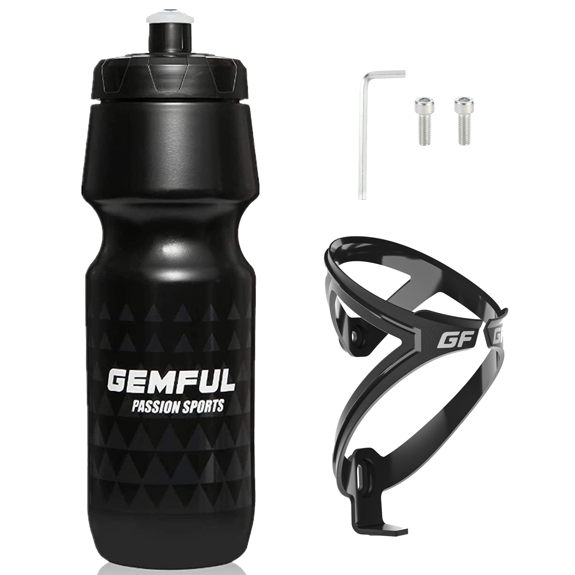 GEMFUL 24 oz Cycling Water Bottle and Cage Set BPA Free Bike Water Bottle Holder Combo Leak Proof Lightweight 750ml Fits MTB Mou