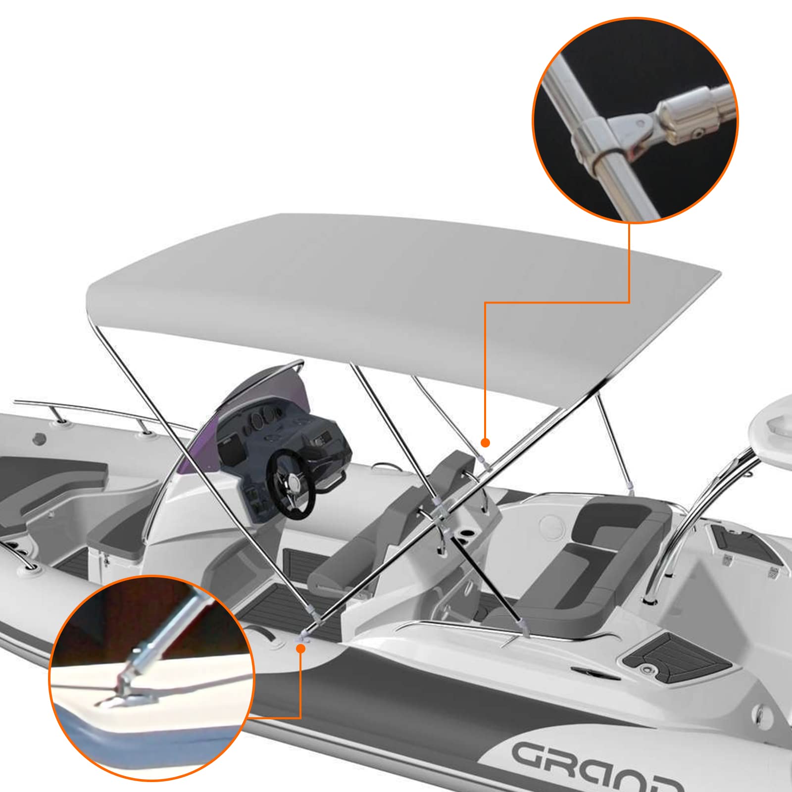 Acelane 2 Pcs Bimini Top Cap External Eye End Boat Fittings Stainless Steel Marine Hardware, Fits 7/8 Inches Od Round Tubing (Up