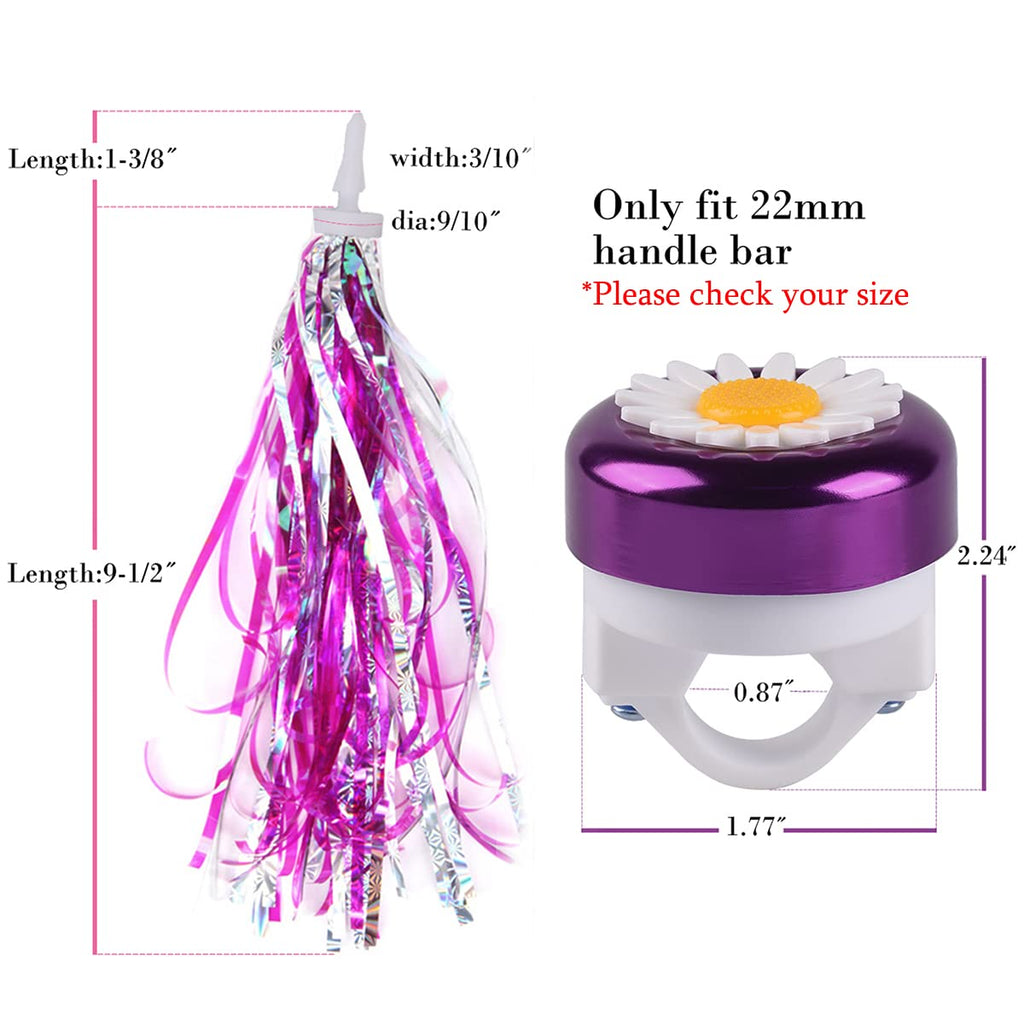 U-Lian Kids Purple Streamers And Bike Bell For Girls-1 Pack Flower Bicycle Bell With 2 Pack Handlebar Streamers Scooter Tassels