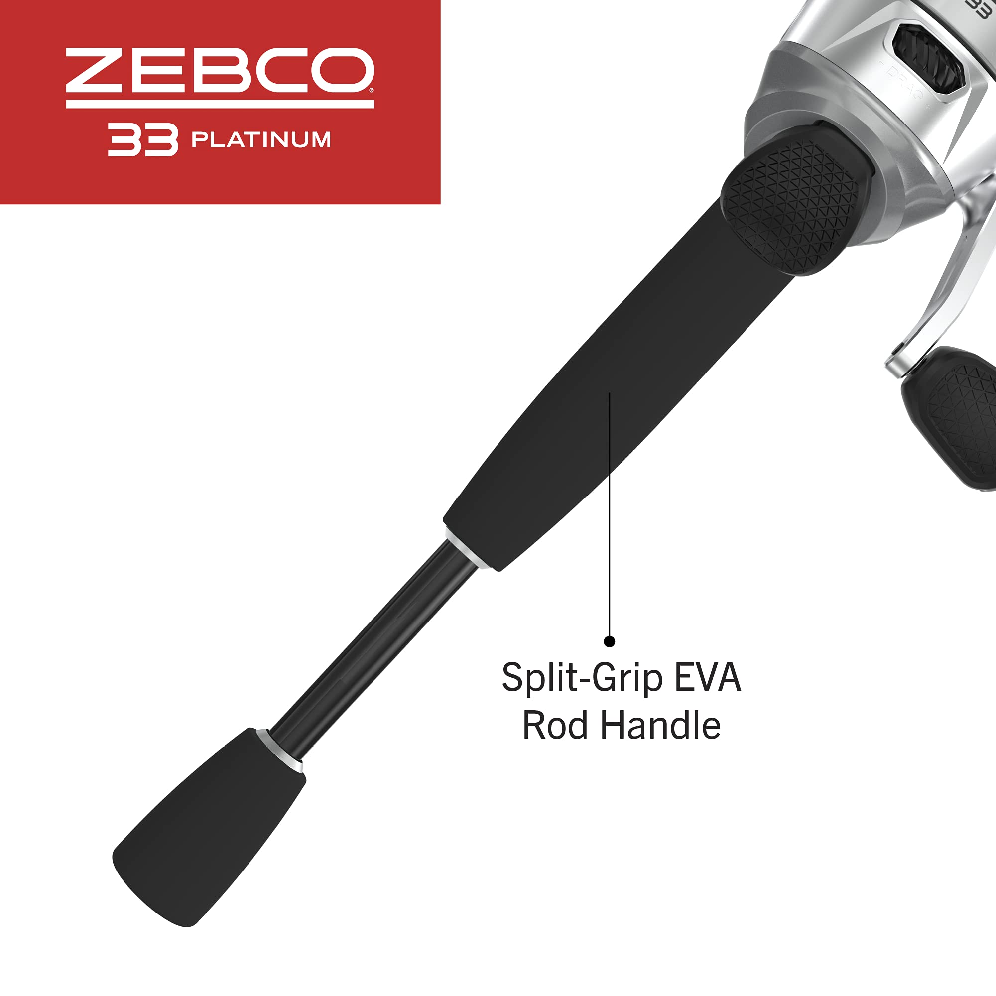 Zebco 33 Platinum Spincast Reel And Fishing Rod Combo, 6-Foot 2-Piece Im6 Graphite Rod With Comfortable Eva Handle, Instant Anti