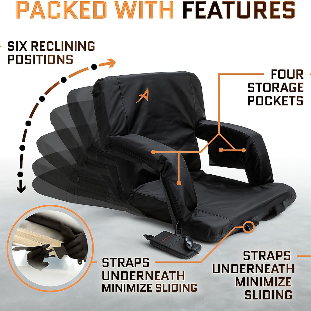 Heated Stadium Seats For Bleachers With Back Support - Usb Battery Included - Upgraded 3 Levels Of Heat - Foldable Chair - 4 Poc