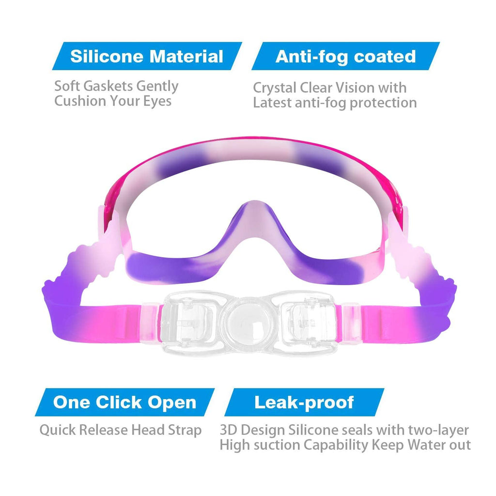 Cooloo Kids Swim Goggles For Age 3-15, 2 Pack Kids Goggles For Swimming With Nose Cover, No Leaking, Anti-Fog, Waterproof