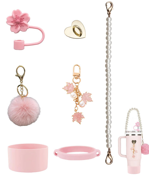 7 PCS Tumbler Accessories, Pink Cup Accessories Set for Customization, Gym, Office Use, Gift for Cup Lovers, Includes 7 Pieces i