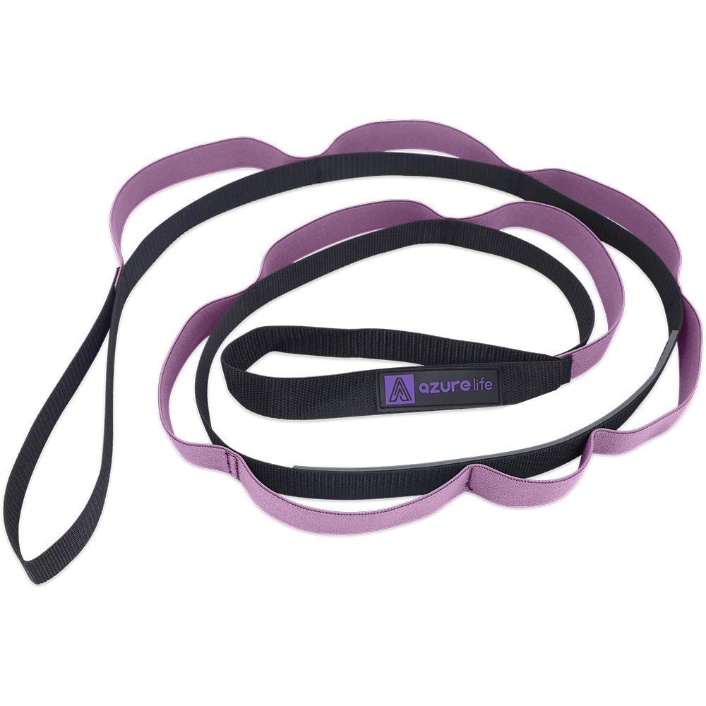A Azurelife Stretch Strap With 11 Loops, Half Elastic Stretching Strap Band - Stretch Tool For Yoga Physical Therapy, Dance And