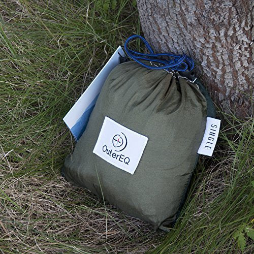Outereq Portable Parachute Camping Hammocks Lightweight Nylon Fabric Travel Hammock (Army/Olive, 295Cm X 198Cm/Double)
