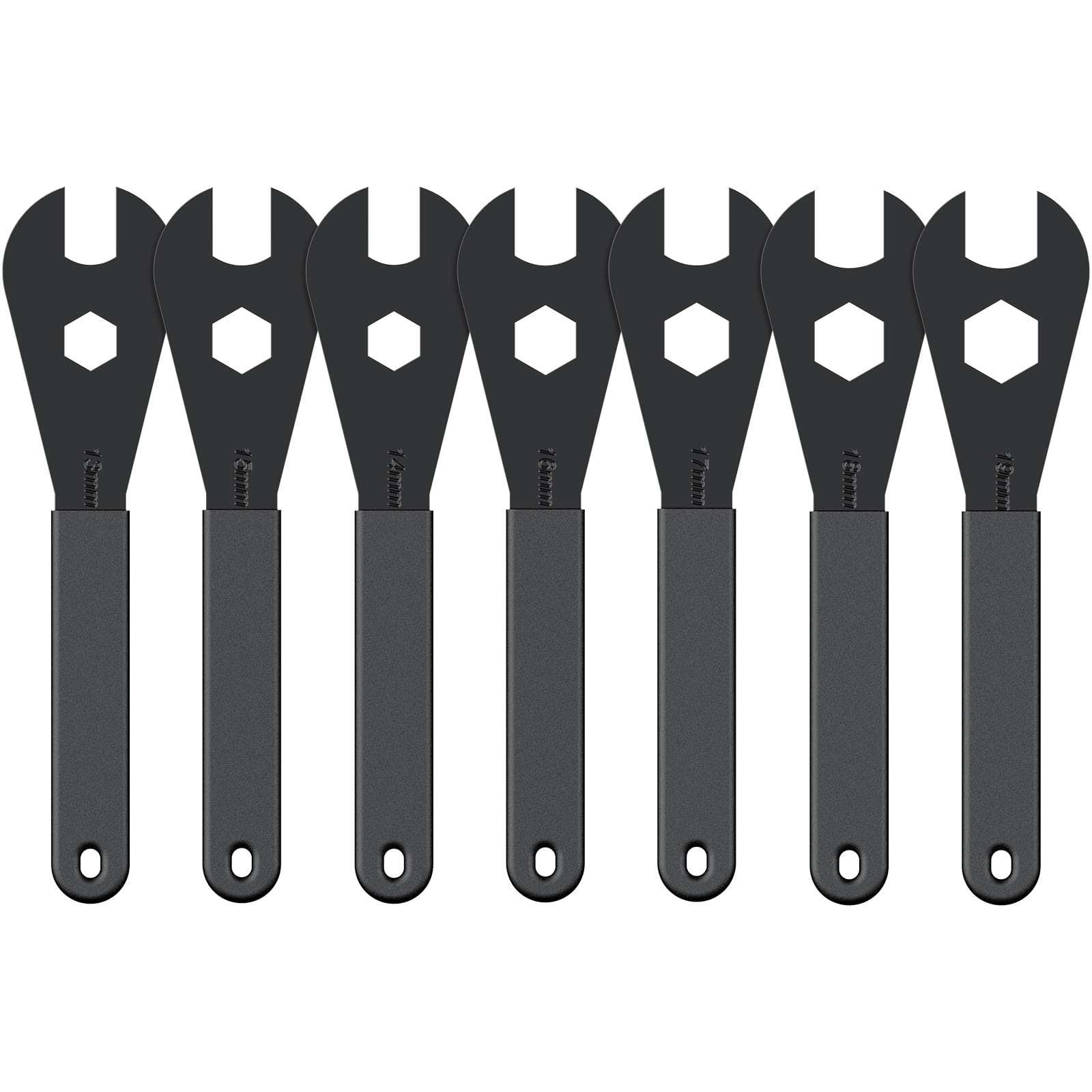 Pawfly 7 Pcs Bike Cone Wrench Set Tool, (13, 14, 15, 16, 17, 18, 19 mm) Slim Open End Spanner Tool Kit for Bicycle Wheel Hub Rep