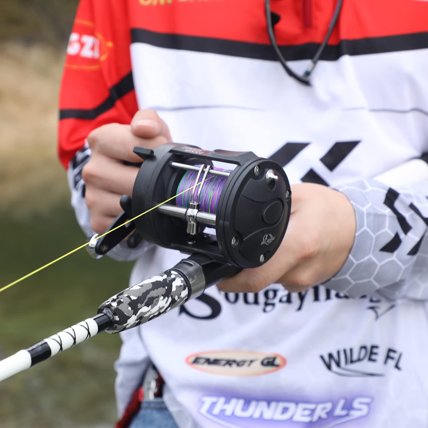 Sougayilang Conventional Reel And Fiberglass Fishing Rod Combo, Medium Heavy For Catfish Angling