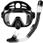 Snorkel Set, Dry Top Snorkeling Gear For Adults, Panoramic Anti-Leak And Anti-Fog Tempered Glass Lens, Adults Adjustable Snorkel
