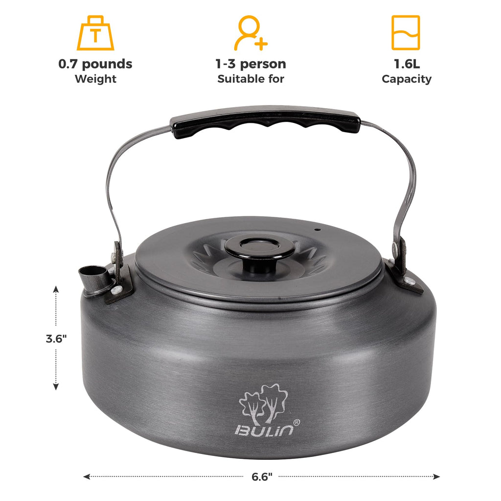 Bulin Camping Kettle, 1.6L Large Portable Stovetop Tea Kettle Fast Heating Boiling Hot Water For Open Fire Lightweight Coffee Po