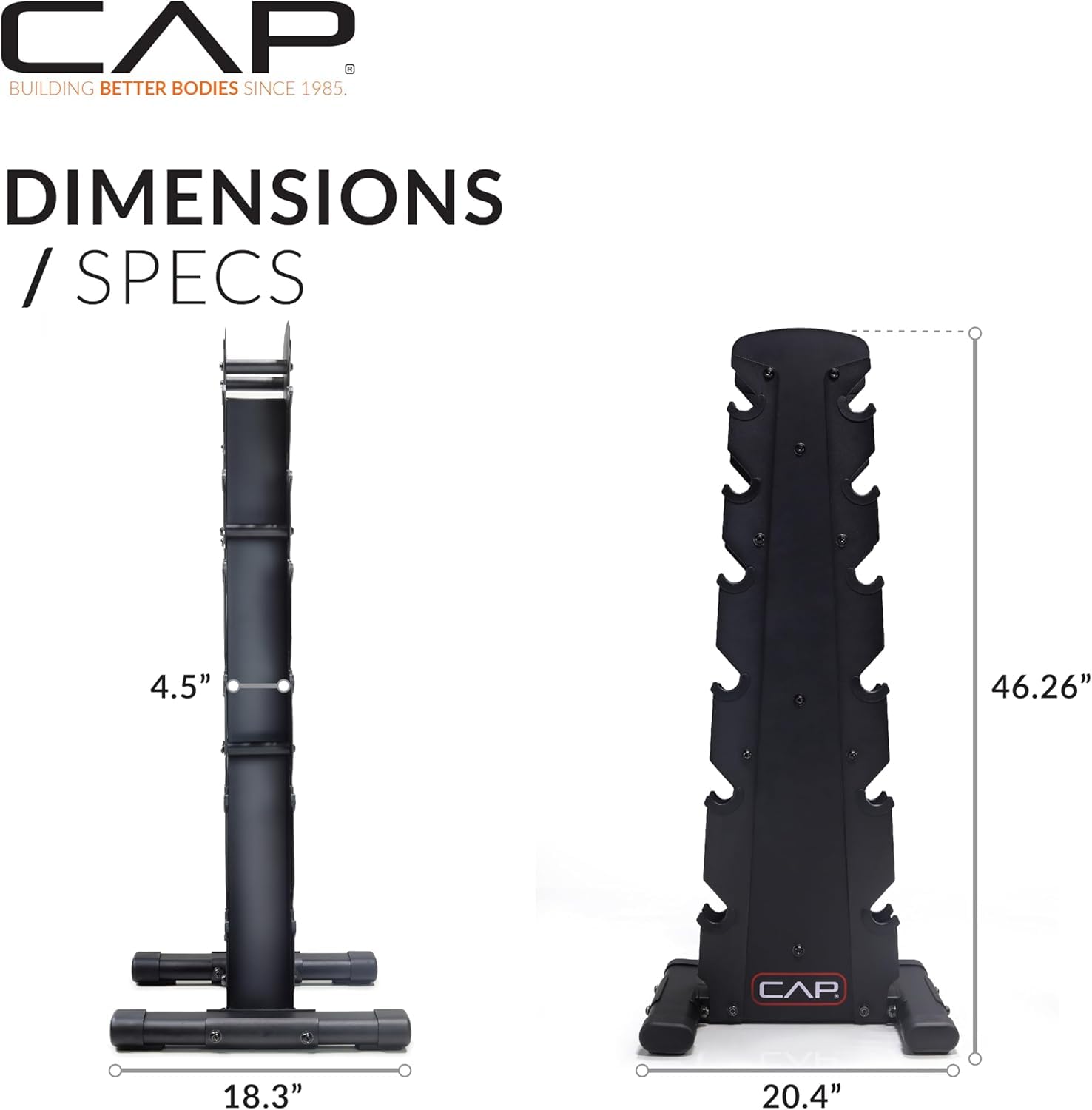 CAP Barbell 210 LB Black Handle Coated Hex Dumbbell Weight Set with Vertical Silver Rack