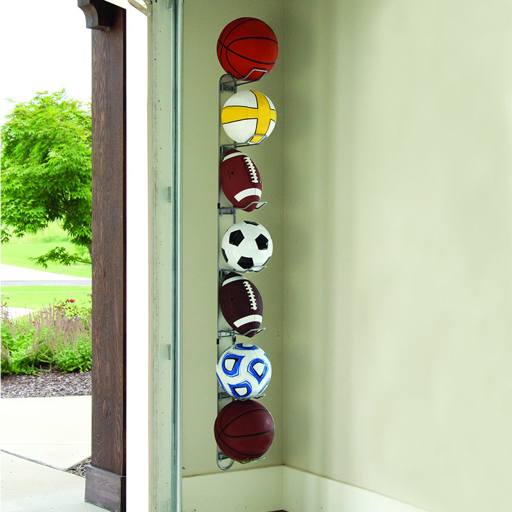 Knape & Vogt John Sterling Sports Rack For Garage, 7-Ball Capacity, Alloy Steel, Silver, 63-1/8''