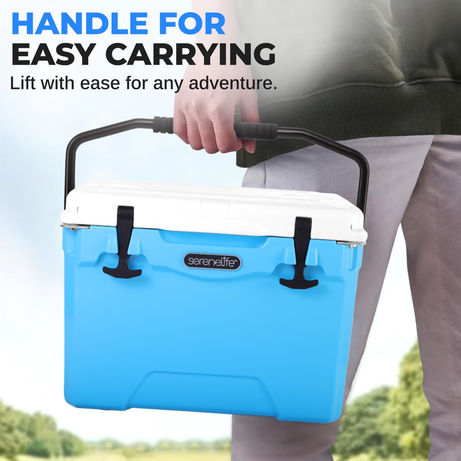 Serenelife 25 Quart Portable Cooler Box - Lightweight Heavy-Duty Travel Ice Cooler With 2-Way Handles, Drain - 5 Days Ice Retent