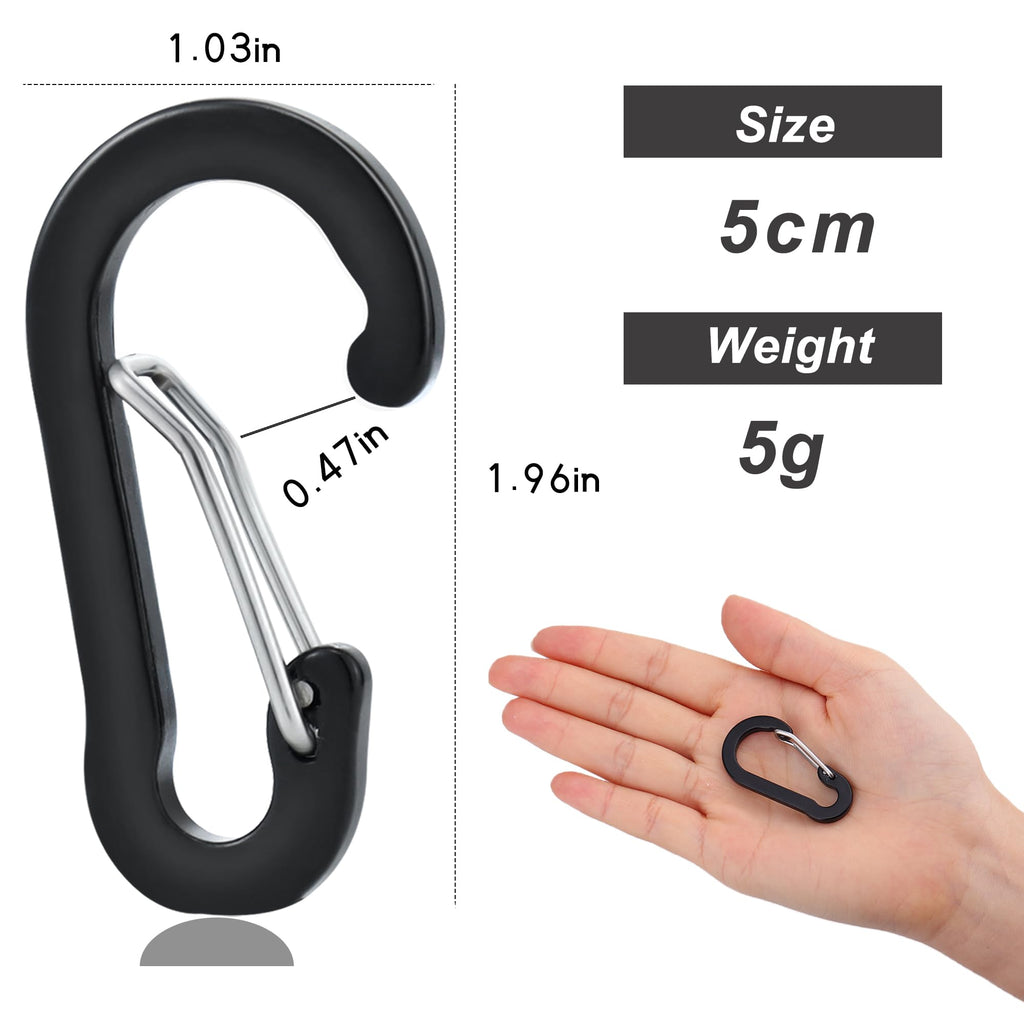 Nanaborn Mini Aluminum Carabiner Lightweight D-Shape Spring Clips For Climbing Fishing, Hiking Outdoor (Black 10Pcs)