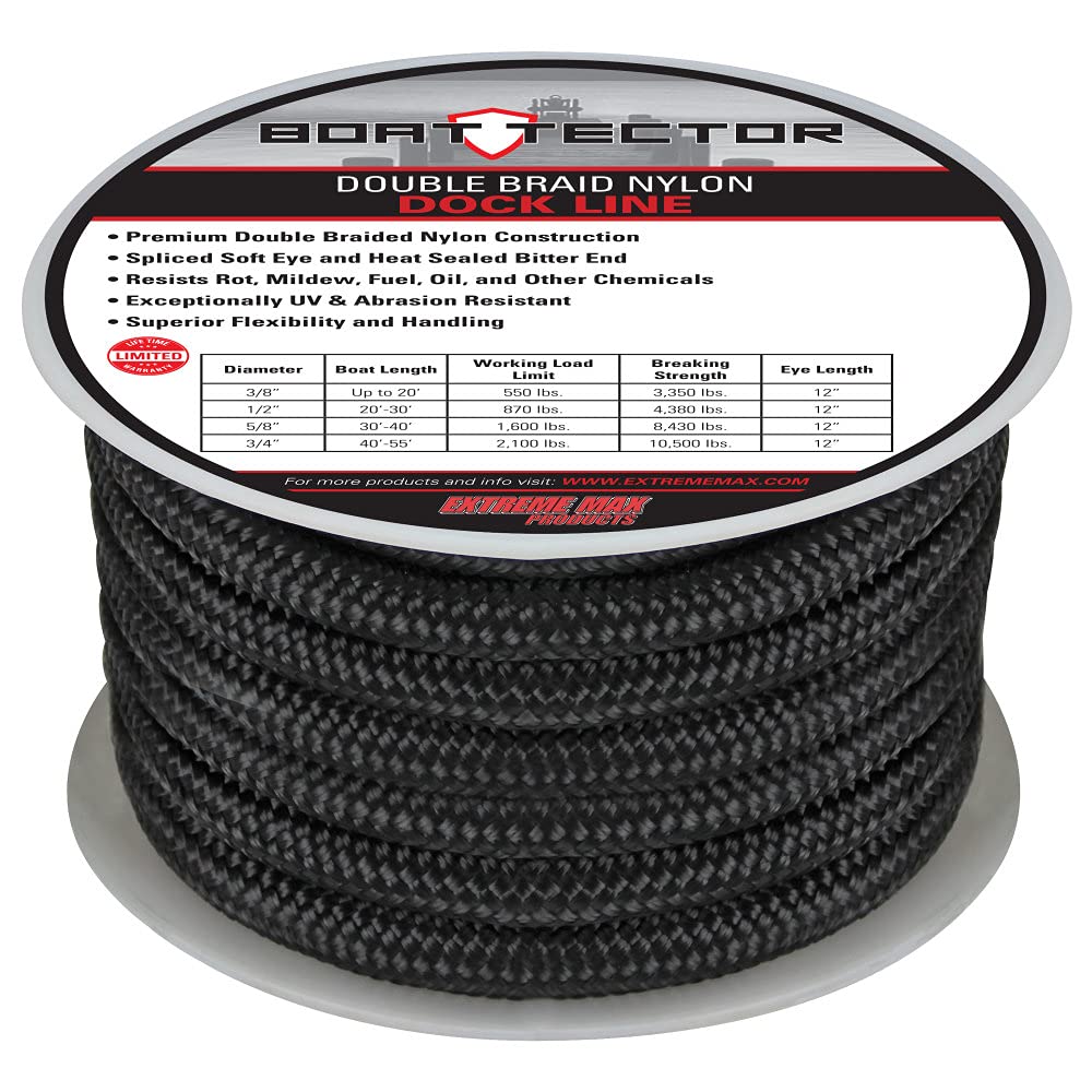 Extreme Max 3006.2315 Boattector Double Braid Nylon Dock Line - 3/4'' X 50', Black