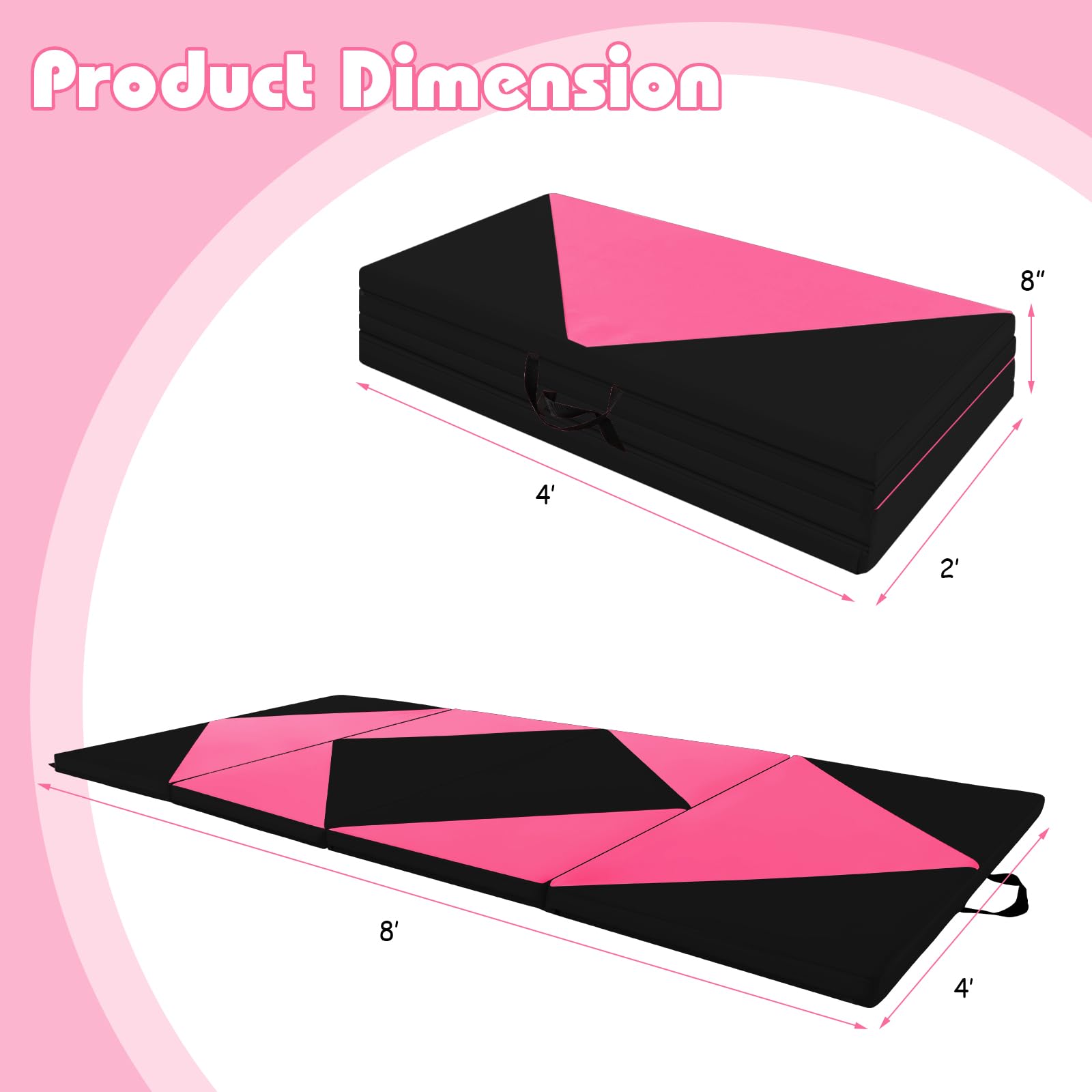Goplus Folding Gymnastics Mat, 8 X 4 X 2'' Tumbling Mat With Hook And Loop Fasteners, Pu Leather, Carrying Handles For Home Gym