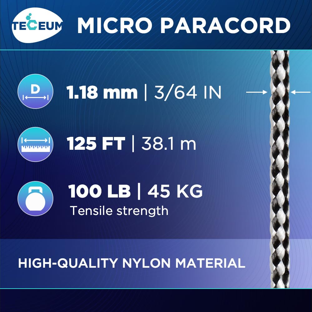 Teceum Micro Paracord - Urban Camo - 1.18 Mm X 125 Ft - Micro Utility Cord - Thin Braided Paracord Rope Nylon Polyester - Wind C