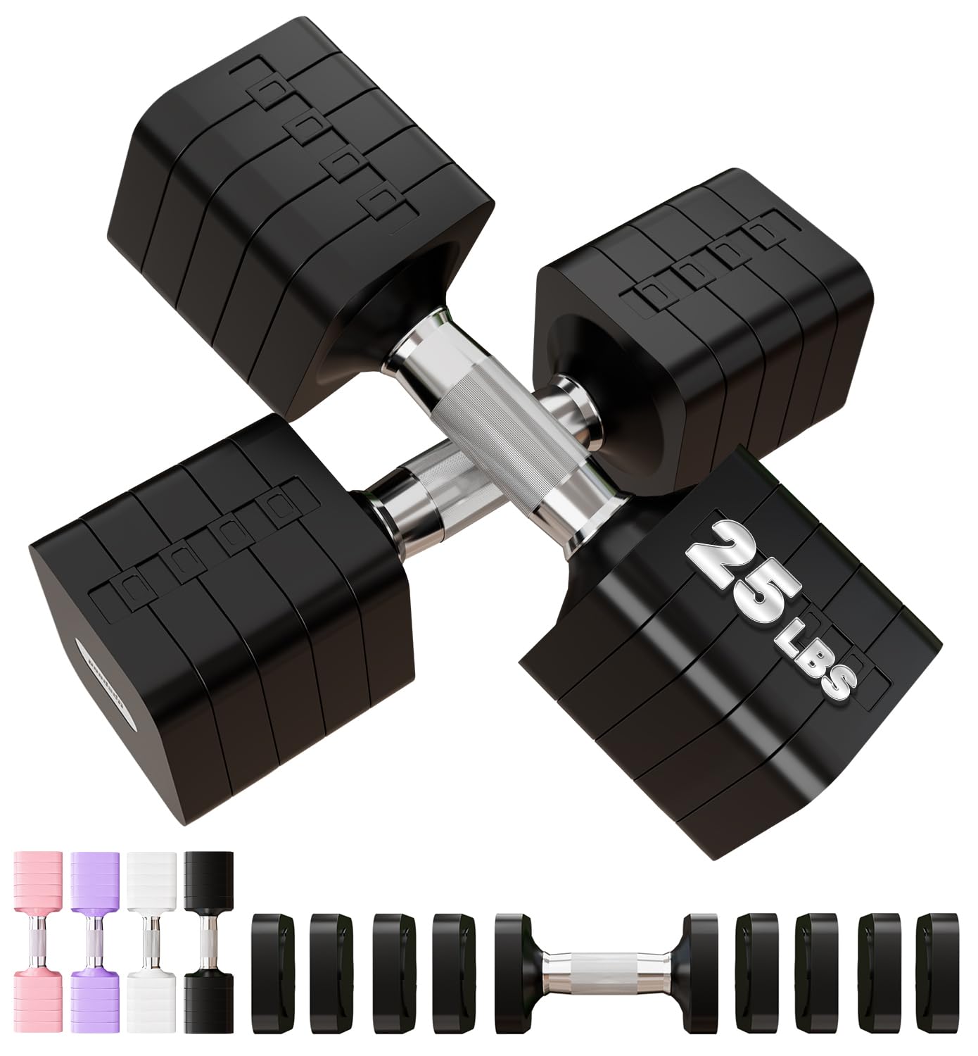50LBS Adjustable Dumbbells Set 5 in 1 Free Weights Dumbbells Sets for Women Men Hand Weights Set Adjust Dumbbell Weight Sets for