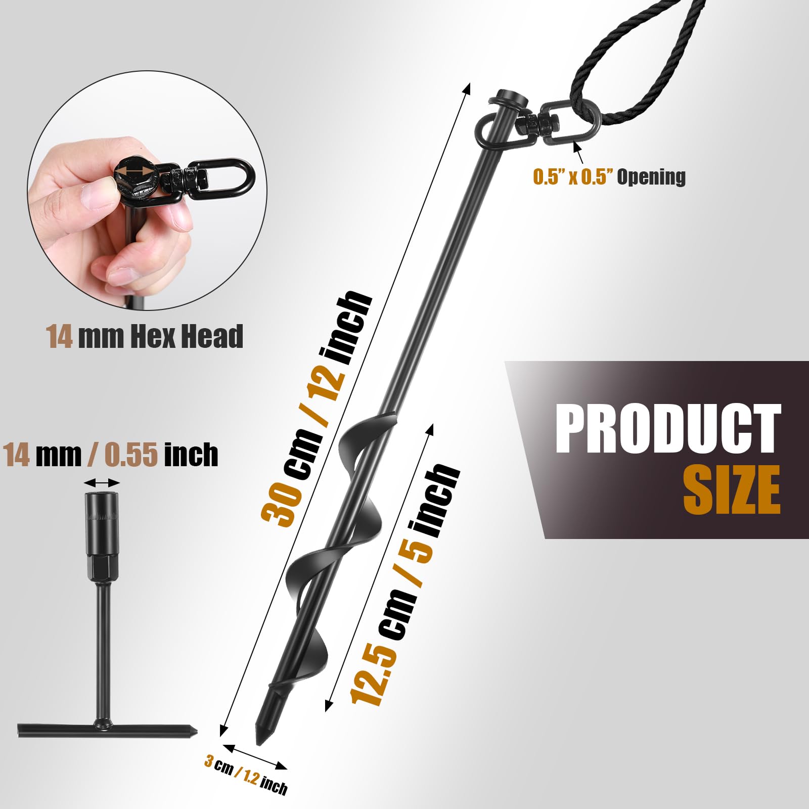 Reginary 6 Pcs Ground Anchors Screw In Tent Stakes Heavy Duty Trampoline Anchors High Wind For Camping Canopy Carport Sheds Beac