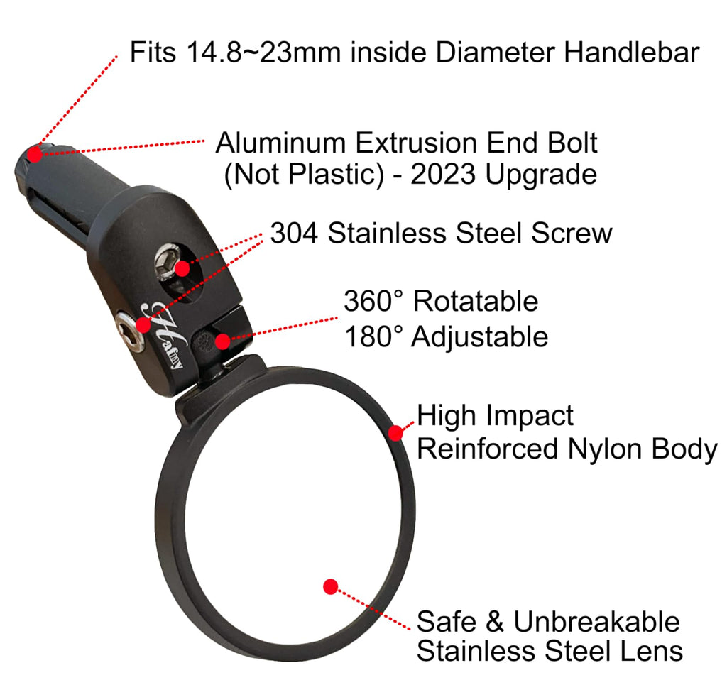 Hafny Bar End Bike / Bicycle Mirror, Stainless Steel Lens , Safe Adjustable Rearview Cycle / E-Bike Mirror, Hf-Mr083 (Black 62Mm