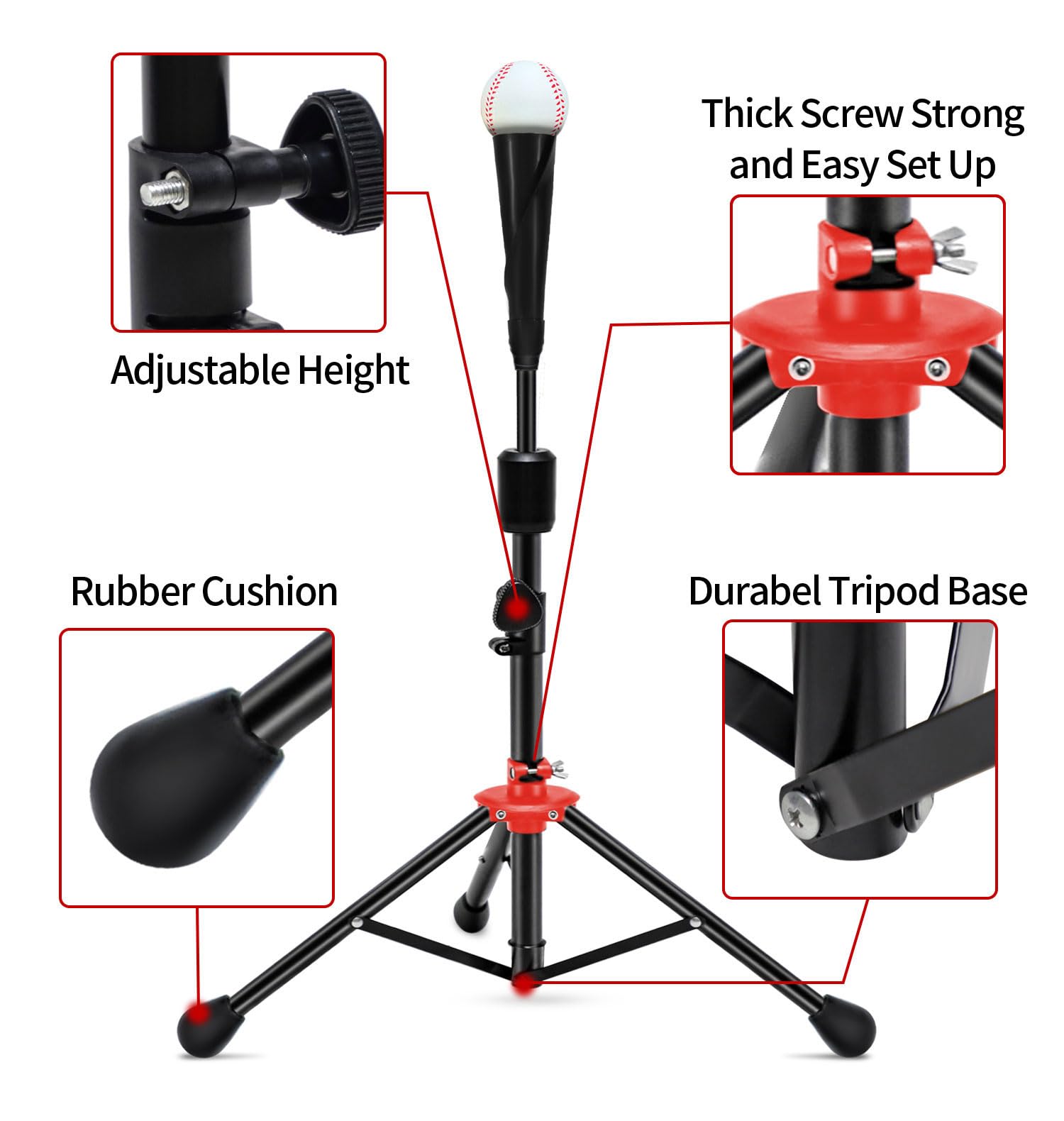 Fdls Baseball Batting Tee For Adults And Youth Teens, Portable Tripod Stand Base Tee Easy Adjustable Height 26 To 39 Inches For