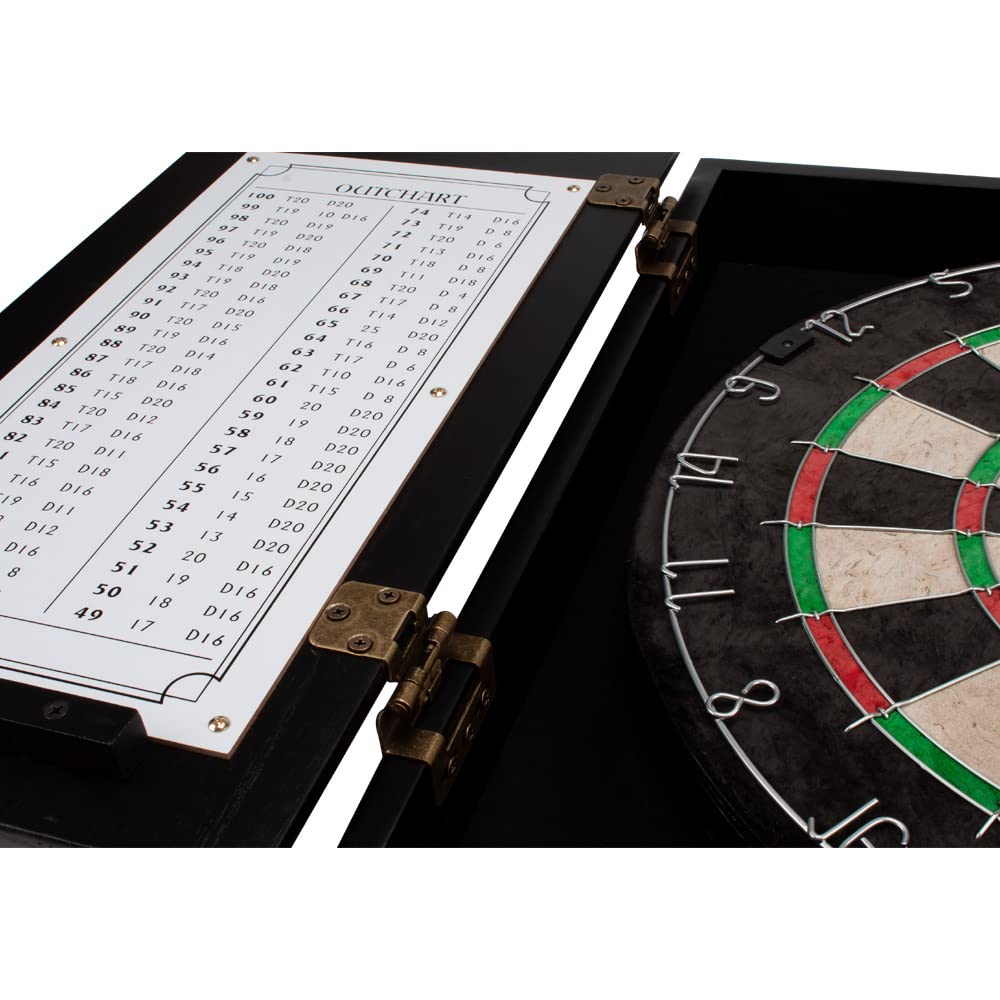 Gse Professional Solid Wood Classic Dartboard Cabinet With Sisal/Bristle Dartboard, Dart Scoreboard, And 6 Steel Tip Darts, Easy