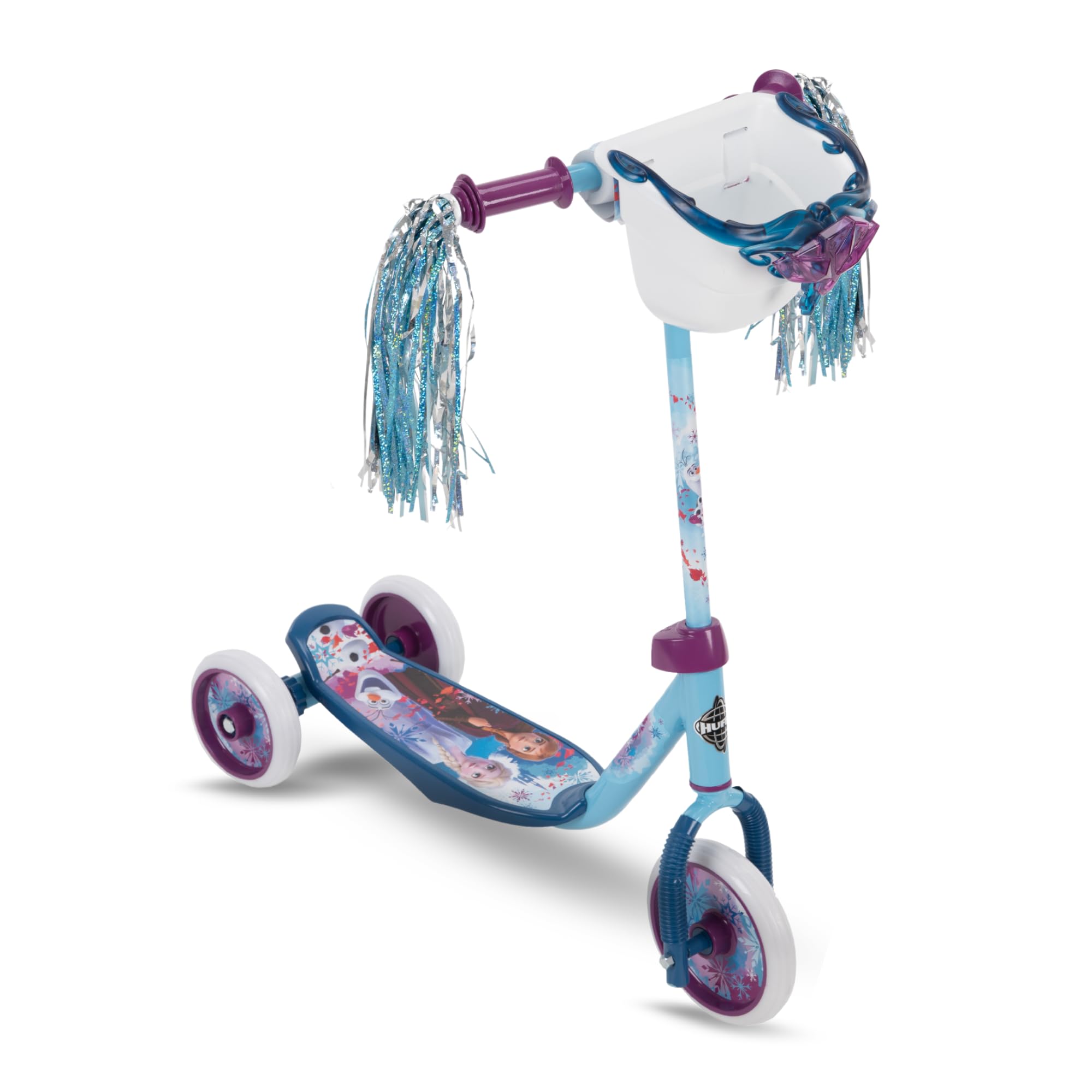 Huffy Disney Frozen 2 Toddler Scooter, Ideal for Ages 3+ Years Old, 3 Wheels, Handlebar Basket, Shimmering Streamers, Easy-Balan
