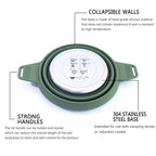 Campwolf 2.5L Collapsible Camping Cook Pot,Portable Cookware For Outdoor Hiking (Dark Green)
