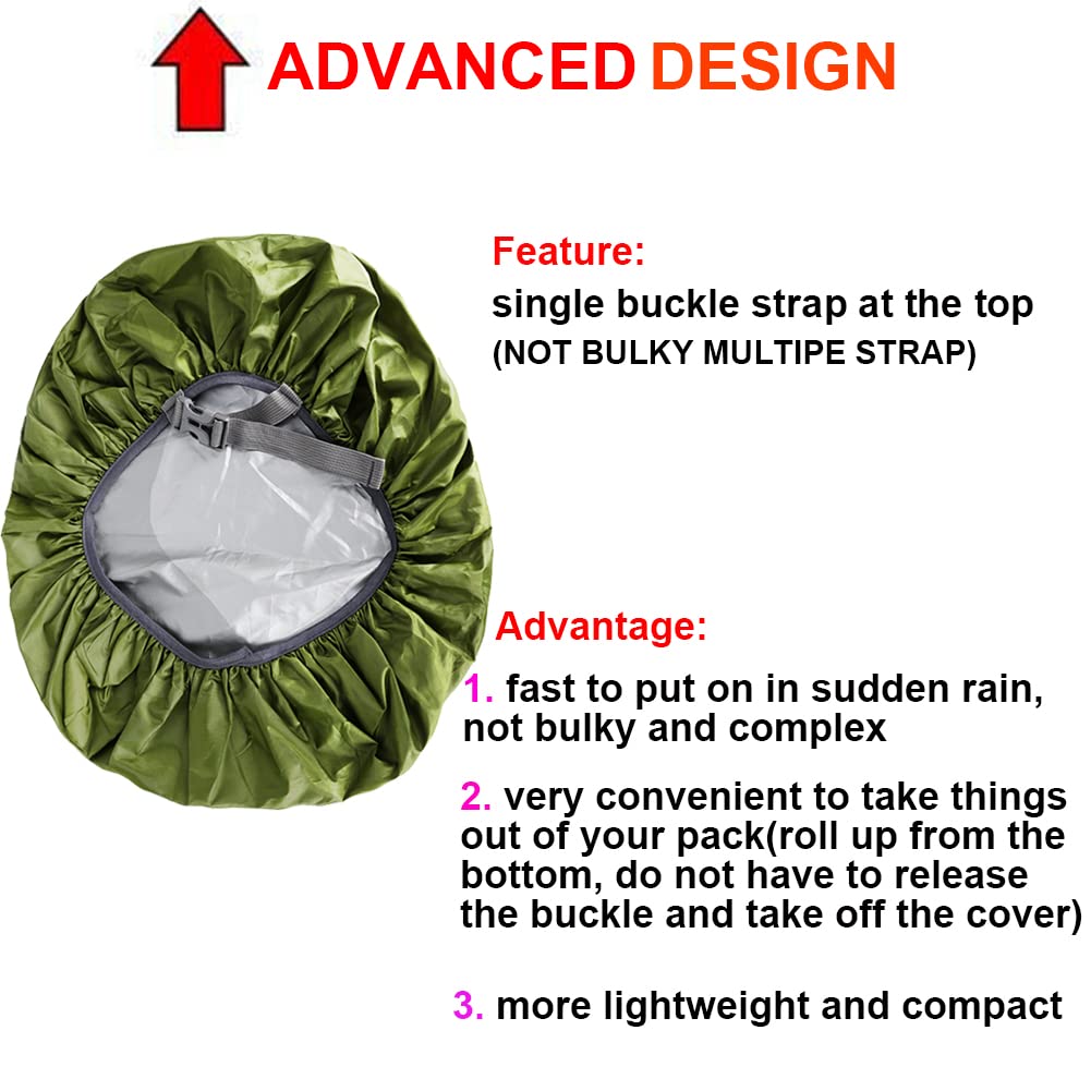 Evotopf Waterproof Backpack Rain Cover With Adjustable Anti Slip Buckle Strap & Sliver Coating Reinforced Inner Layer For Campin