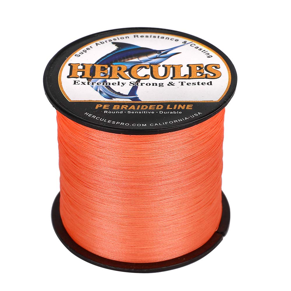 Hercules Braided Fishing Line 1500M 1640Yds 10Lbs-200Lbs Pe Superline 8 Strands (Orange 20Lb/9.1Kg 0.20Mm)