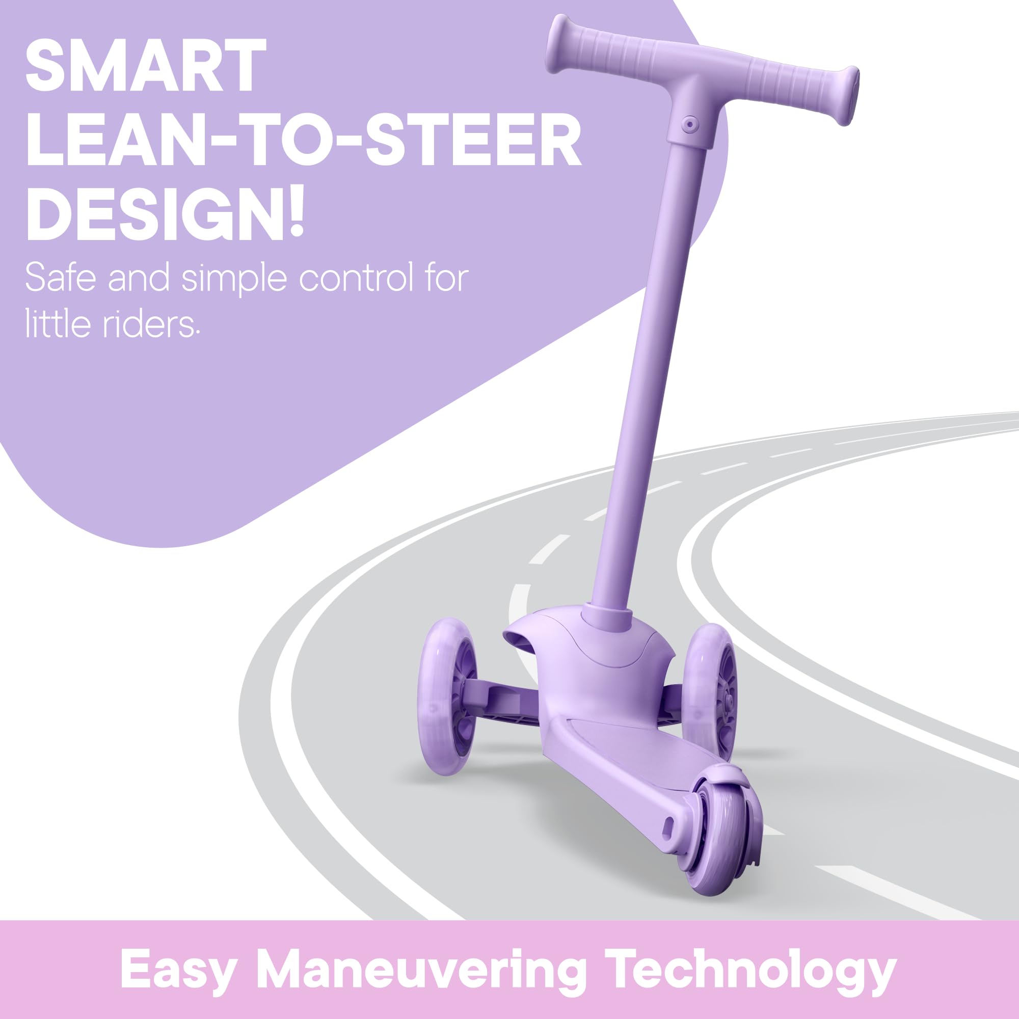 3 Wheel Scooter for Kids, Smooth Light Up LED Front Wheels, Wide Anti Slip Deck, Rear Foot Brake, Easy Lean to Steer Maneuvering
