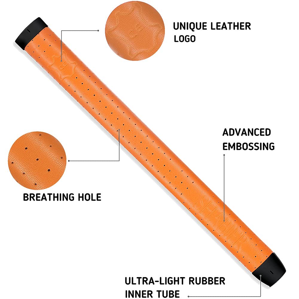 Shabier Light Weight Breathable Leather Golf Putter Grip Pure Handmade Soft Leather Golf Grips (Orange)